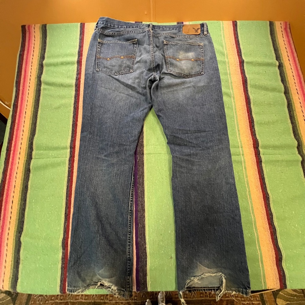 American Eagle Jeans Mens 37x31 Blue Distressed Straight Leg Denim Pants